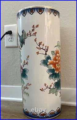 Flower Vase Porcelain Hand-Painted Birds Flowers 18 Tall Living Room Home Decor