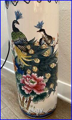 Flower Vase Porcelain Hand-Painted Birds Flowers 18 Tall Living Room Home Decor