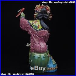 Folk 100%Pottery Wucai Porcelain Decoration Woman Ladies Girl Parrot Bird Statue