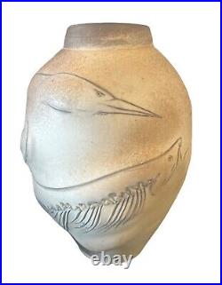 Frank Boyden Fish and Bird Sgraffito Porcelain Vase