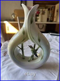 Franz Porcelain Bamboo Song Bird Sculpted 10 High Vase