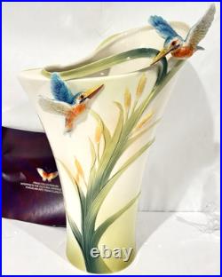Franz Porcelain Kingfisher Vase Iridescence Collection FZ01190 NIB