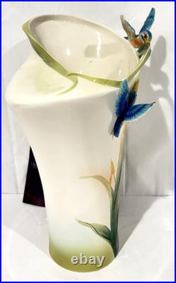 Franz Porcelain Kingfisher Vase Iridescence Collection FZ01190 NIB