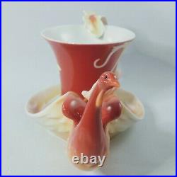 Franz Porcelain Red Phoenician Phoenix Bird Teacup & Saucer Set New Open Box