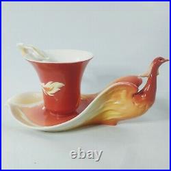 Franz Porcelain Red Phoenician Phoenix Bird Teacup & Saucer Set New Open Box