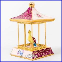 French Limoges Porcelain Statue Bird in Cage Gilded Nightingale Asian Pinks 4.5