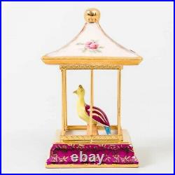 French Limoges Porcelain Statue Bird in Cage Gilded Nightingale Asian Pinks 4.5