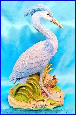 GREAT BLUE HERON Bird Porcelain Figurine Statue Wading Crane 10H Pauline