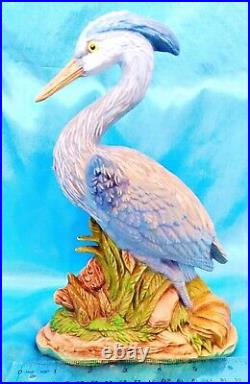 GREAT BLUE HERON Bird Porcelain Figurine Statue Wading Crane 10H Pauline