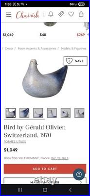 Gerald Olivier Set of 2 Birds Ceramic & Metal Media Signed Rare Collectable