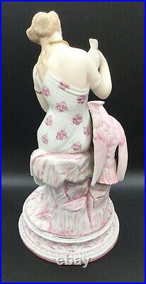 German Bisque Dresden Figurine Lady Hawk Eagle Statue Porcelain Ceramic Bird