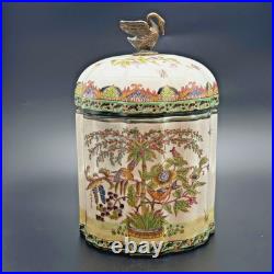Ginger Jar Chinese Porcelain Swan Lid Crackle Glaze Birds Floral Decor Elegant