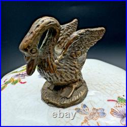 Ginger Jar Chinese Porcelain Swan Lid Crackle Glaze Birds Floral Decor Elegant