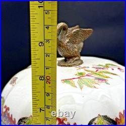 Ginger Jar Chinese Porcelain Swan Lid Crackle Glaze Birds Floral Decor Elegant