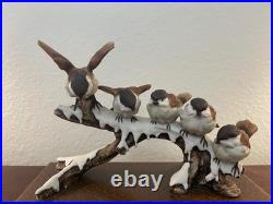 Giuseppe Armani Italy Porcelain 5 Birds Sparrows On Snow Branch Figurine Signed