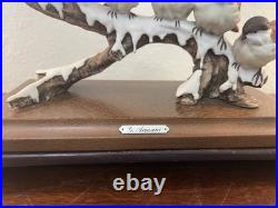 Giuseppe Armani Italy Porcelain 5 Birds Sparrows On Snow Branch Figurine Signed
