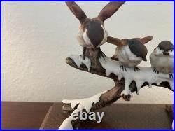 Giuseppe Armani Italy Porcelain 5 Birds Sparrows On Snow Branch Figurine Signed