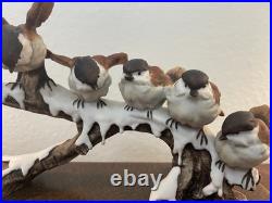 Giuseppe Armani Italy Porcelain 5 Birds Sparrows On Snow Branch Figurine Signed
