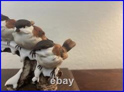 Giuseppe Armani Italy Porcelain 5 Birds Sparrows On Snow Branch Figurine Signed