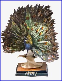 Giuseppe Armani Peacock Small 0720-S Porcelain Sculpture Italy 13.5 Tall & Box