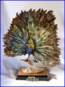 Giuseppe Armani Peacock Small 0720-S Porcelain Sculpture Italy 13.5 Tall & Box