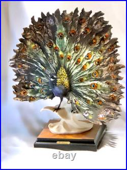 Giuseppe Armani Peacock Small 0720-S Porcelain Sculpture Italy 13.5 Tall & Box