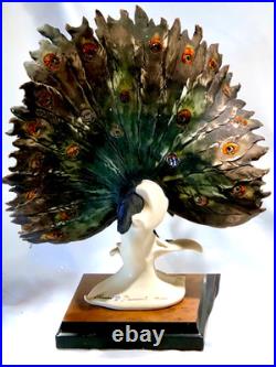 Giuseppe Armani Peacock Small 0720-S Porcelain Sculpture Italy 13.5 Tall & Box
