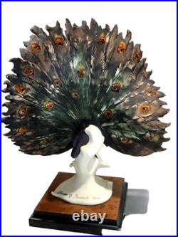 Giuseppe Armani Peacock Small 0720-S Porcelain Sculpture Italy 13.5 Tall & Box