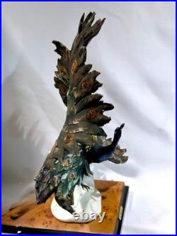 Giuseppe Armani Peacock Small 0720-S Porcelain Sculpture Italy 13.5 Tall & Box