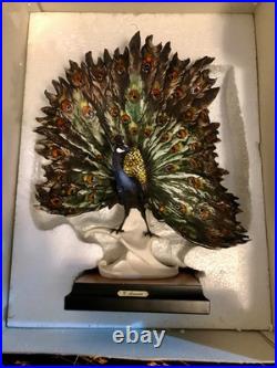 Giuseppe Armani Peacock Small 0720-S Porcelain Sculpture Italy 13.5 Tall & Box