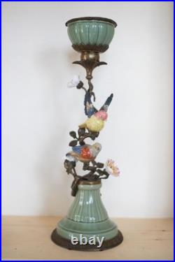 Gorgeous Mark Roberts Porcelain and Bronze bird and flower candle holder