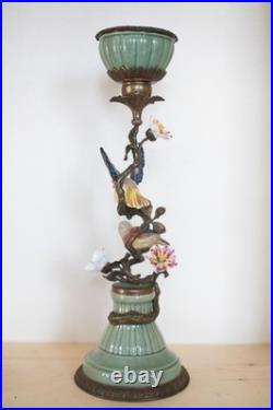 Gorgeous Mark Roberts Porcelain and Bronze bird and flower candle holder