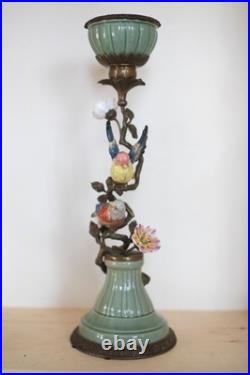 Gorgeous Mark Roberts Porcelain and Bronze bird and flower candle holder