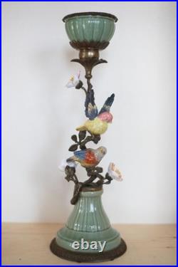 Gorgeous Mark Roberts Porcelain and Bronze bird and flower candle holder