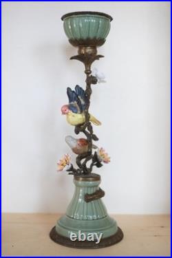 Gorgeous Mark Roberts Porcelain and Bronze bird and flower candle holder