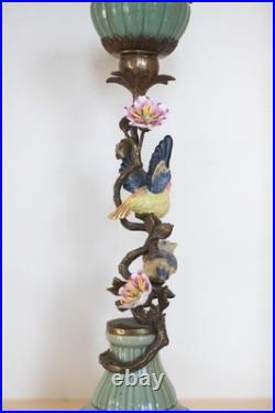 Gorgeous Mark Roberts Porcelain and Bronze bird and flower candle holder