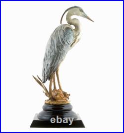Great Blue Heron Bird Porcelain Bronze Ormolu Figurine Statue Wading Crane 20'H