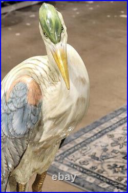 Great Blue Heron Bird Porcelain Bronze Ormolu Figurine Statue Wading Crane 20'H