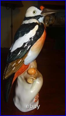 HEREND Hungary #5066 Large Hand-Painted Woodpecker Bird Porcelain Figurine 9