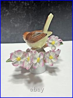 HEREND Hungary Bird on Branch w Cherry Blossom Flowers Porcelain Figurine