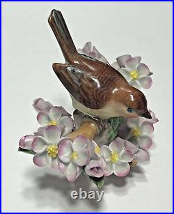 HEREND Hungary Bird on Branch w Cherry Blossom Flowers Porcelain Figurine