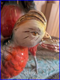HUGE Vintage Mid Century Modern Oriental Pheasant Couple Ceramic Figurine ITALY