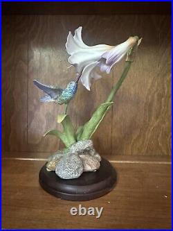 Hamming Bird With Amaryllis Fine Porcelain And Bronze