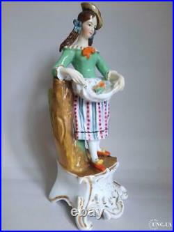 Heavy Antique 19th Century Porcelain Statue Girl Bird France Old Figurine Hand