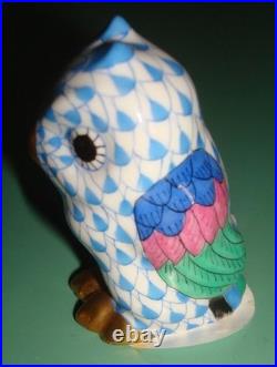 Herend Blue Fishnet Miniature Owl 1 7/8