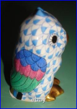 Herend Blue Fishnet Miniature Owl 1 7/8