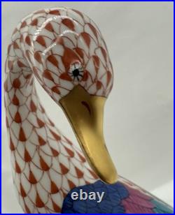 Herend Goose with Golden Egg. Porcelain Rust Fishnet 7.5