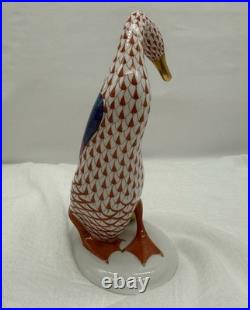 Herend Goose with Golden Egg. Porcelain Rust Fishnet 7.5
