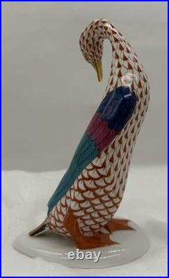 Herend Goose with Golden Egg. Porcelain Rust Fishnet 7.5