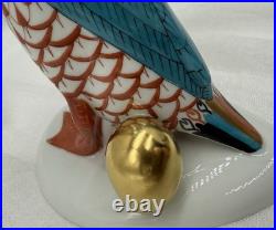Herend Goose with Golden Egg. Porcelain Rust Fishnet 7.5